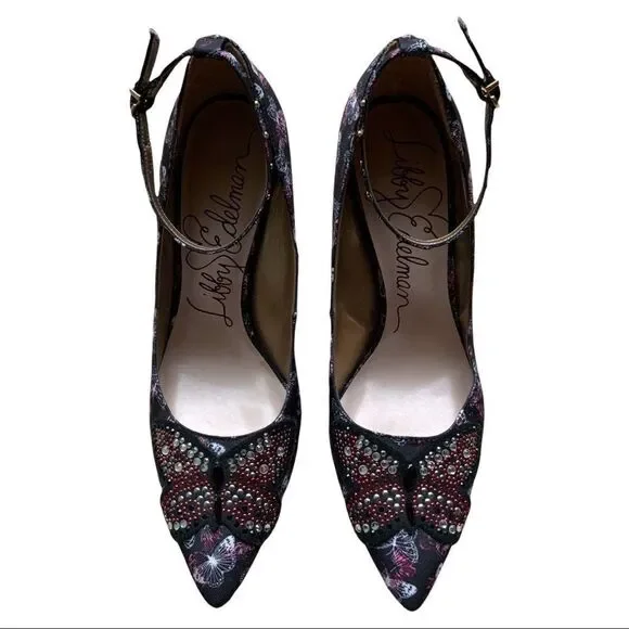 LIBBY EDELMAN Holly Butterfly Rhinestone Black Heel Pumps size 8 - Picture 3 of 14